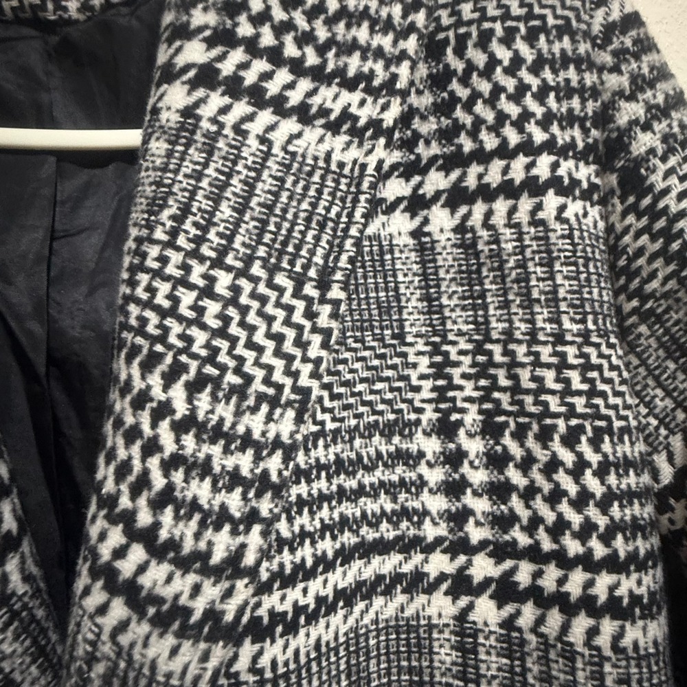 Uaneo Unisex Black White Plaid Wool Blend‎ Longline Coat Jacket RJ-C121 Small - Picture 5 of 16